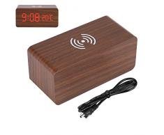 Holzwecker, LED Digital Desktop Wecker, Digitale Tischuhr für 3 Gruppen von Alarm und Sprachsteuerung mit LCD-Display(Braun)