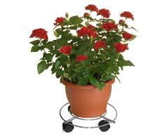 WAGNER Pflanzenroller Chrome Ø 30 x 6,5 cm I Pflanzenroller für Innenbereich, Chrom I Blumenroller aus verchromten Stahl I Kübelroller Silber-glänzend I Tragkraft 60 kg - 20092901