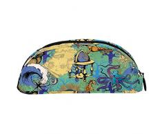 TIZORAX Federmäppchen, Vintage-Stil, Uhr, Boot, Stifte, Kosmetiktasche für Teenager Mädchen Jungen Kinder