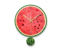 YH Gehärtetes Glas Zifferblatt Metall Zeiger Acryl Schaukel Wassermelone Obst Pendel Kinderschlafzimmer Wohnzimmer Wanddekoration Pendeluhr/Uhr/Wanduhr 38 * 30cm