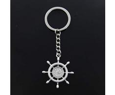 JQFEN Mode Ruder Helm Anker Schiffsuhr 40X35Mm Anhänger 30Mm Schlüsselringkette Silber Farbe Männer Auto Geschenk Schlüsselbund