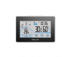 Liutao Store - Thermometer & Messinstrumente LCD-Touchscreen-Funkwetterstation digitaler Hygrometer-Feuchtetemperatursensor für Innen- und Außenbereich (Color : Black, Größe : 3.77 * 5.59inch)