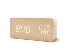FiBiSonic Wecker Digitale Tischuhr LED Datum Feuchtigkeit Temperatur Holzoptik Standuhr Dekoration Alarm