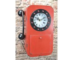 Livitat Schlüsselkasten Schlüsselschrank 35 cm hoch Metall Retro Vintage mit Uhr und Telefon LV5099 (Rot)