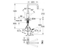 GROHE Eurodisc Cosmopolitan Einhand-Spültischbatterie, hoher Auslauf, herausziehbarer Strahlregler mit Niederdruck für offene Warmwasserbereiter 32546002