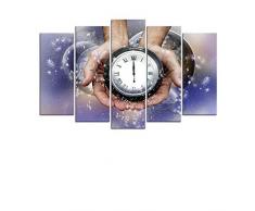 JKZHILOVE 5 Panel Hd-Druck Leinwand Malerei Uhr auf beiden ZeigernKunstwerk Bilder Für Zuhause Büro Moderne Dekoration zum Aufhängen bereit - Bilder - Kunstdruck - 100x55CM