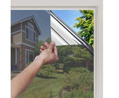 rabbitgoo Spiegelfolie Selbstklebend Sonnenschutzfolie Sichtschutzfolie Verdunklungsfolie Fensterfolie für Fenster Sichtschutz Spiegel Folie Wärmeisolierung Tönungsfolie UV-Schutz Silber 44,5 x 200cm