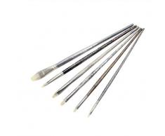 RZJF 6 Two-Color Nylon Haar Fan-Shaped Kugelschreiber, braun Lange hölzerne Pole Pen Ölmalerei, Acryl-Pinsel, Ventilator-Wasser-Kreide-Set