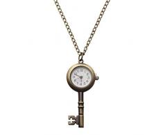 UKCOCO Vintage Bronze Schlüssel Taschenuhr mit Kette Retro Quarz Analog Anhänger Halskette Uhr für Kinder Geschenk