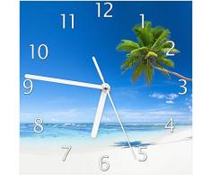 Wallario Glas-Uhr Echtglas Wanduhr Motivuhr; in Premium-Qualität; Größe: 20x20cm; Motiv: Weißer Sandstrand am Meer - EIN Traum unter Palmen
