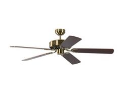 Deckenventilator ohne Beleuchtung Potkuri, Gehäuse Messing Antik, Wendeflügel Walnuss oder Walnuss mit Rattaneinlage , 132 cm, für Räume bis zu 25m²