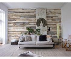 Fototapete Whitewashed Wood, 368x254cm, 8-teilig, weiss gebeizte Bretter und Latten, Holz-Wand.