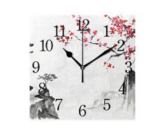 WowPrint Japanisch Malerei-Design Wanduhr Arabisch Ziffer, Leise, Ohne Ticken, Quadratische Wanduhren, Wohnaccessoires, Wohnzimmer, Badezimmer, Schlafzimmer, Küche, Büro Deko