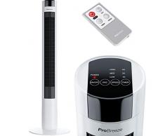 Pro Breeze™ Oszillierender Turmventilator, 100 cm Höhe, 80 Grad Oszillation, Säulenventilator mit 3 Geschwindigkeitsstufen, 45 Watt Ventilator mit Fernbedienung und Timer | Weiß