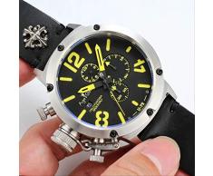GFDSA Quarz Chronograph Stoppuhr Herren U Chronometer U1001 U72 Chimäre Silber Alter Braun Kuh Schwarz Leder Bootsuhr Schwarz Gelb