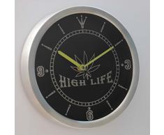 nc0039-g Marijuana Hemp Leaf High Life Bar Neon Sign LED Wall Clock Uhr Leuchtuhr/ Leuchtende Wanduhr