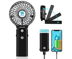 Earto Handventilator Tragbarer mit Powerbank-Funktion, USB Ventilator Leise Mini Lüfter mit 5200 mAh aufladbarer Batterie Akuu, Personal Fan starker Wind Fan zubehör für Reise/Indoor (schwarz)