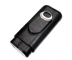 LUBINSKI 3-Loch Leder-Zigarre feuchtigkeitsspendende Reise Zigarren Zeder Holz Gezeichneter Zigarren-Humidor mit Zigarrenschneider Geschenk-Set mit schöner Verpackung (Schwarz)