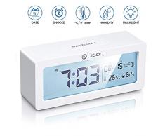 Digital Wecker, DIGOO Alarm Clock Digitaluhr Tischuhr Snooze uhr mit Thermo-Hygrometer, Frische Farben große LCD-Ziffern Hintergrundbeleuchtung Batteriebetrieben Energieeffizient ohne ticken, weiß