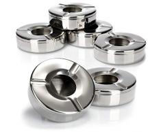 com-four® 6X Aschenbecher aus Edelstahl - Windaschenbecher mit abnehmbarem Deckel zum Schutz vor Flugasche - Ø 11 cm (006 Stück - Edelstahl)