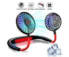 YINSAN Tragbarer Ventilator zum Mitnehmen, USB Ventilator mit Batterie Akku zum Aufladen, 3 Geschwindigkeiten und 360-Grad-Drehung mit 7 LED Praktischer Outdoor Handfrei besser für Kinder Spielen