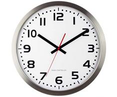 Eurotime Funkwanduhr, 40 cm, Edelstahlgehäuse, Echtglas, klares 12-Zahlen Zifferblatt, automatische Zeitein- und Zeitumstellung, für Wohnbereich oder Büro, rote Sekunde, nur für Innen, 59990-07