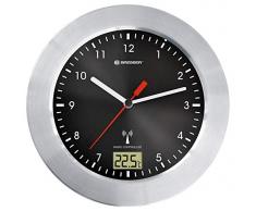 XJYA MyTime Bath Bad Wanduhr mit Temperaturanzeige und Funkuhr mit gebürstetem Aluminiumrahmen, Saugnäpfen und Standfuß für Tischmontage, schwarz,B