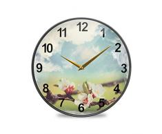 Mnsruu Badezimmer-Wanduhren Frühlingsblumen dekorative Wanduhr tickt nicht lautlos Küchenuhr, mehrfarbig, 9.5inch