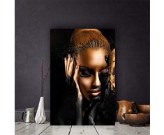 Danjiao Abstrakte Leinwand Malerei Schwarz Gold Afrika Frau Modell Kunst Poster Leinwandbild Drucke Gemälde Für Wohnzimmer Wandkunst Dekor Wohnzimmer 60x90cm