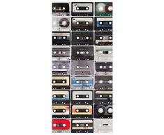 Wallario Selbstklebende Türtapete Retro Kassetten - 93 x 205 cm in Premium-Qualität: Abwischbar, Brillante Farben, rückstandsfrei zu entfernen