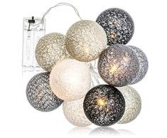 com-four® LED Lichterkette Kugel - Beleuchtung mit 10 LEDs im skandinavischen Dekor - Deko für Weihnachten, Geburtstag, Hochzeit oder Party (01 Stück - Kugeln schwarz/grau/weiß)