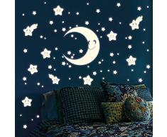 Wandtattoo Loft Halbmond mit 75 niedlichen Sternen mit Gesichtern Leuchtaufkleber - Wandtattoo selbstklebend Leuchtsticker fluoreszierende leuchtende Sticker für einen tollen Sternenhimmel im Kinderzimmer