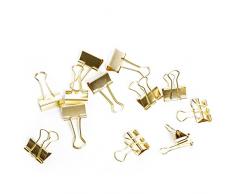 Logbuch-Verlag 12 kräftige Metall Klammern Dekoklammer Büroklammer gold-farben 25 mm Clip-Binder Foldback Verschluss Zierklammer Tischkarten-Halter