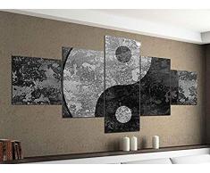 GTRB Leinwanddrucke Leinwandbild 5-TLG. Yin & Yang Symbol Feng Shui Zen Schwarz Weiß Bilder Druck auf Leinwand Bild Kunstdruck Mehrteilige Holzbilder Drucke auf Leinwand