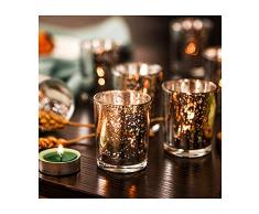 Supreme Lights Glas Teelichthalter 12er Set, 5.2x6.2cm, Gefleckter Teelichtgläser Geschenk Kerzenhalter Deko für Geburtstag, Party, Hochzeit, Feier, Haushalt, Gastronomie(Silber)