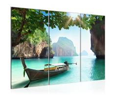 Bilder Landschaft Meer Wandbild 120 x 80 cm Vlies - Leinwand Bild XXL Format Wandbilder Wohnzimmer Wohnung Deko Kunstdrucke Türkis 3 Teilig - MADE IN GERMANY - Fertig zum Aufhängen 609331a