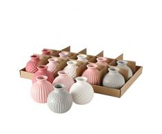 Boltze 5X Vase Djarla Keramik Farbmix Höhe 11 cm, Tischdekoration rosa weiß grau Pastell