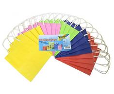folia 21809 - Papiertüten aus Kraftpapier, Geschenktüten, 20 Stück, 18 x 8 x 21 cm, farbig sortiert - zum Basteln, Verzieren und Verschenken