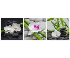 levandeo Glasbild 3er Set je 30 x 30 cm Wandbild Glas Orchideen Bambus Steine Deko Wellness Wanddeko Einrichtung