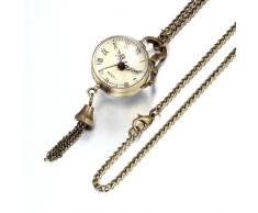 JewelryWe Herren Damen Taschenuhr, Retro Konkav und Konvex Spiegel Runde Uhr Anhänger Analog Quarz Kettenuhr Pullover Halskette Kette mit Weiss Römischen Ziffern Zifferblatt