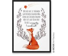 FUCHS Hör nie auf zu träumen ABOUKI Kunstdruck - ungerahmt - Geschenk-Idee Taufe Geburt Geburtstag Weihnachten für Kinder Junge Mädchen Baby DIN A4