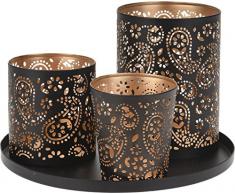 Koopman International b.v. 4tlg Teelichthalter Set Tablett Weihnachten Kerze Teelicht Windlicht Winter Xmas, Farbe:Gold