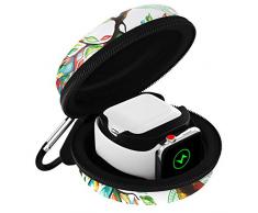 MoKo Ladetasche Kompatibel mit iWatch Series 5/4/3/2/1 und Airpods, Tragtasche Reisetasche Schutzbox mit Karabiner, Aufbewahrung Ladestation Ständer Halterung - Glück Baum