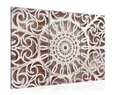 Bilder Mandala Abstrakt Wandbild 120 x 80 cm Vlies - Leinwand Bild XXL Format Wandbilder Wohnzimmer Wohnung Deko Kunstdrucke Braun 3 Teilig - MADE IN GERMANY - Fertig zum Aufhängen 109631a