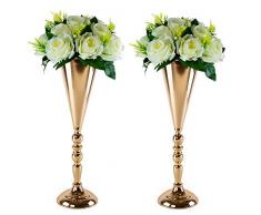 LANLONG Set von 2 Tisch-Metall-Blumenvase, Tischdekoration, Tischdekoration, Kunstblumengestecke, Party, Geburtstag, Event, Aisle Home Decoration, gold, 2X42cm