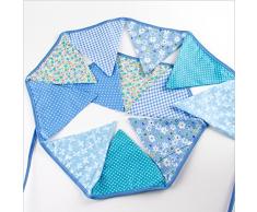 Oblique-Unique® Bunte Wimpel Girlande Baumwolle Wimpelkette Doppelseitig Farbenfroh Drinnen & Draußen - Motiv wählbar (Hellblau)