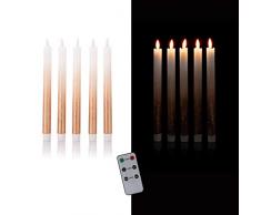 DbKW (Farbverlauf Rose) 5er Set LED Stabkerzen in Echtflammen-Optik mit Fernbedienung und 4/8 Stunden Timer aus Echtwachs. Neustes Modell! Flackereffekt und Standlicht. Tafelkerzen Kerzen