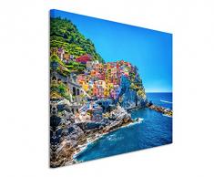 Paul Sinus Art XXL Fotoleinwand 120x80cm Landschaftsfotografie – Farbenfroher Hafen, Cinque Terre, Italien auf Leinwand Exklusives Wandbild Moderne Fotografie für ihre Wand in vielen Größen