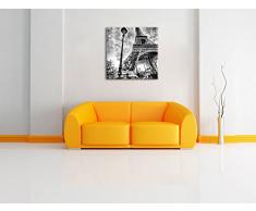 Monocrome, Pariser Eifelturm Retro, Format: 70x70 auf Leinwand, XXL riesige Bilder fertig gerahmt mit Keilrahmen, Kunstdruck auf Wandbild mit Rahmen, günstiger als Gemälde oder Ölbild, kein Poster oder Plakat