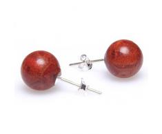 Ohrstecker Stecker aus Koralle Schaumkoralle & 925 Silber Ohrschmuck Kugel rot